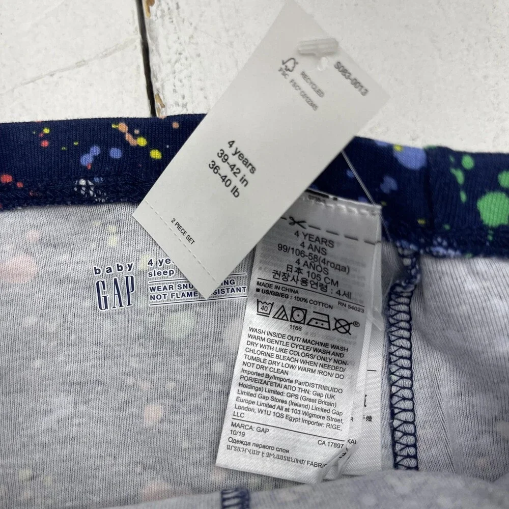 Gap Pajama Set Kids 4 Years Multicolor Paint Splatter Cotton 2 Piece Sleepwear